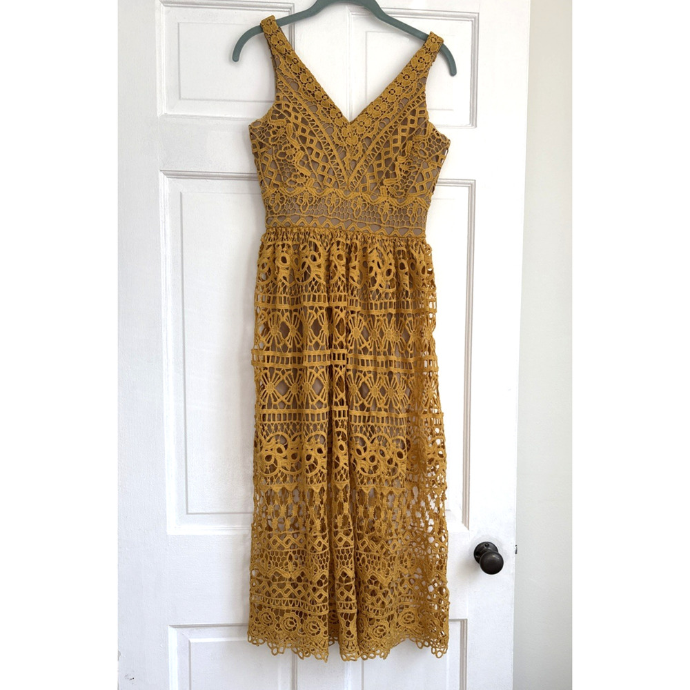 Alter'd State Camarilla Yellow Crochet Lace Midi Dress Graduation Boho‎ | XS